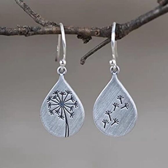 925 Sterling Silver Dandelion Dangle Drop Earrings - Picture 4 of 11